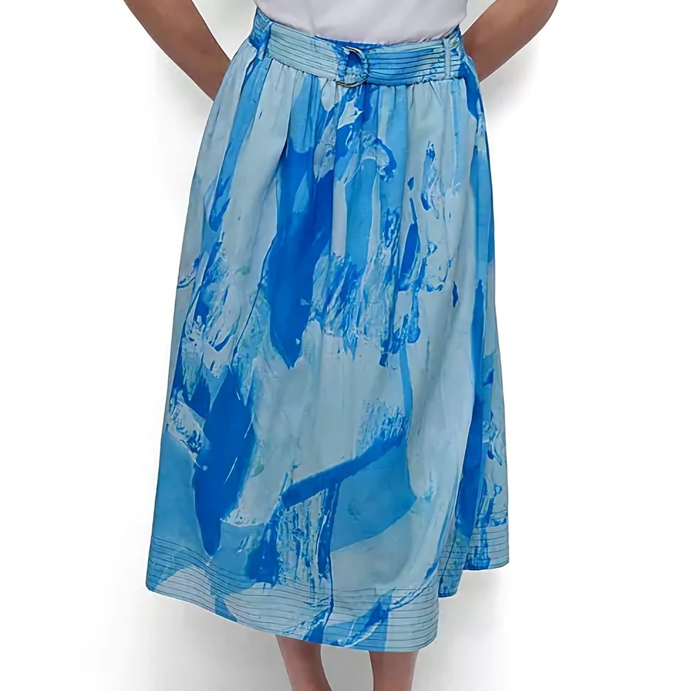 DKNY Belted Parachute Elastic Waist Midi Skirt Blue Womens Size XL NWT